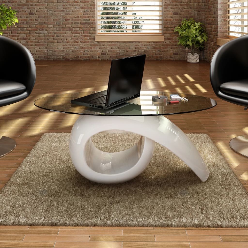 Salontafel Met Ovaal Glazen Tafelblad – Hoogglans Wit | Nordexahome - Nordexa Home