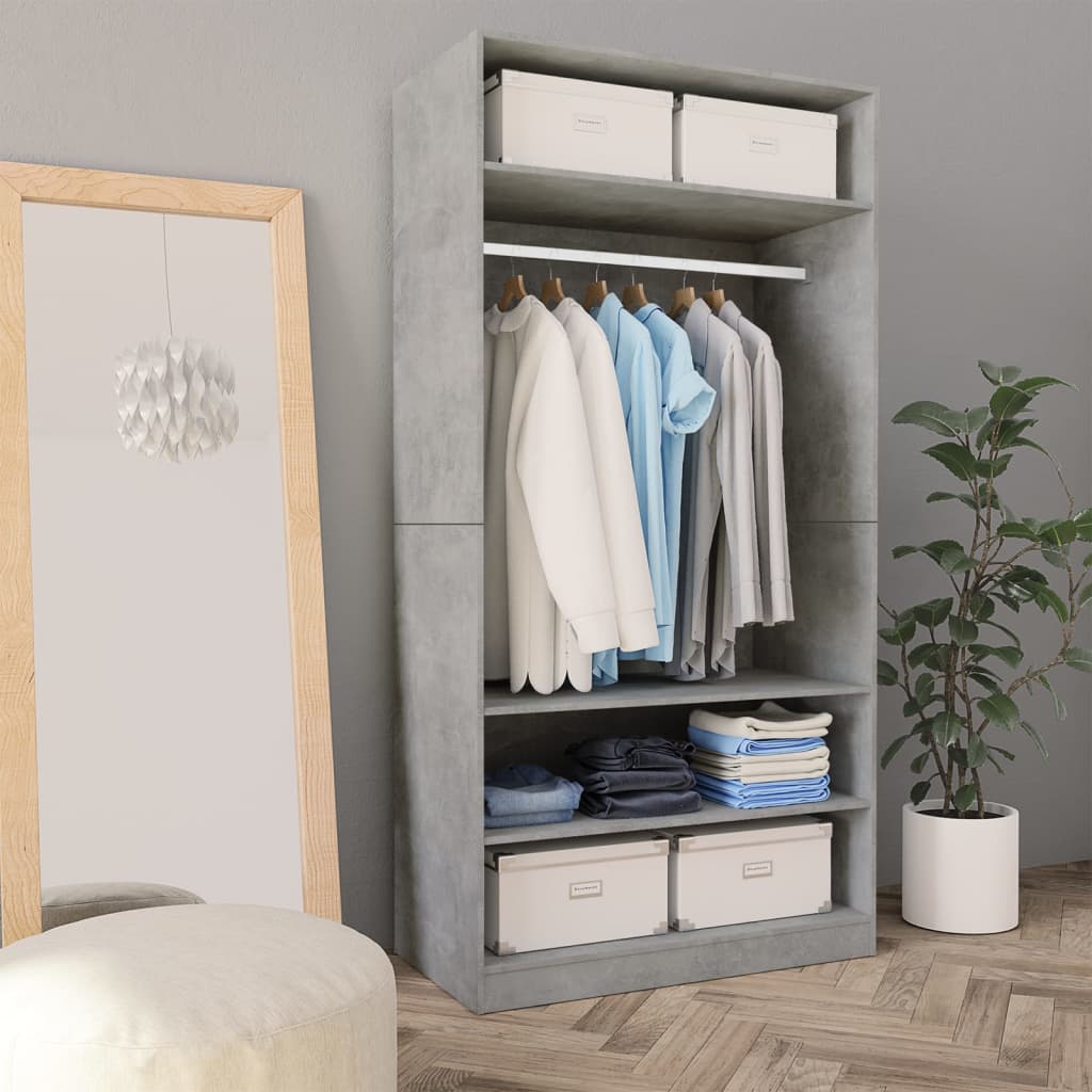 Kledingkast Bewerkt Hout Betongrijs - Nordexa Home