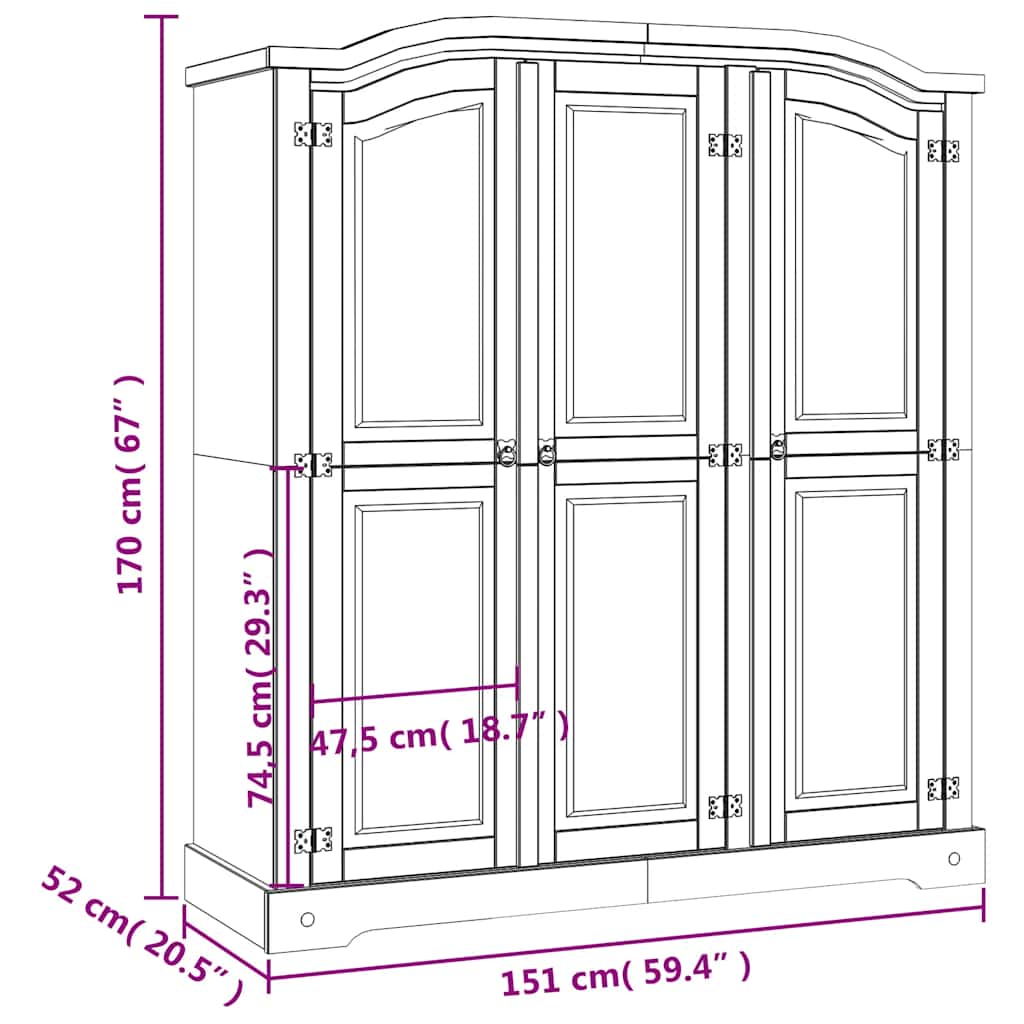 Kledingkast Met 3 Deuren Mexicaans Grenenhout Corona-Stijl - Nordexa Home