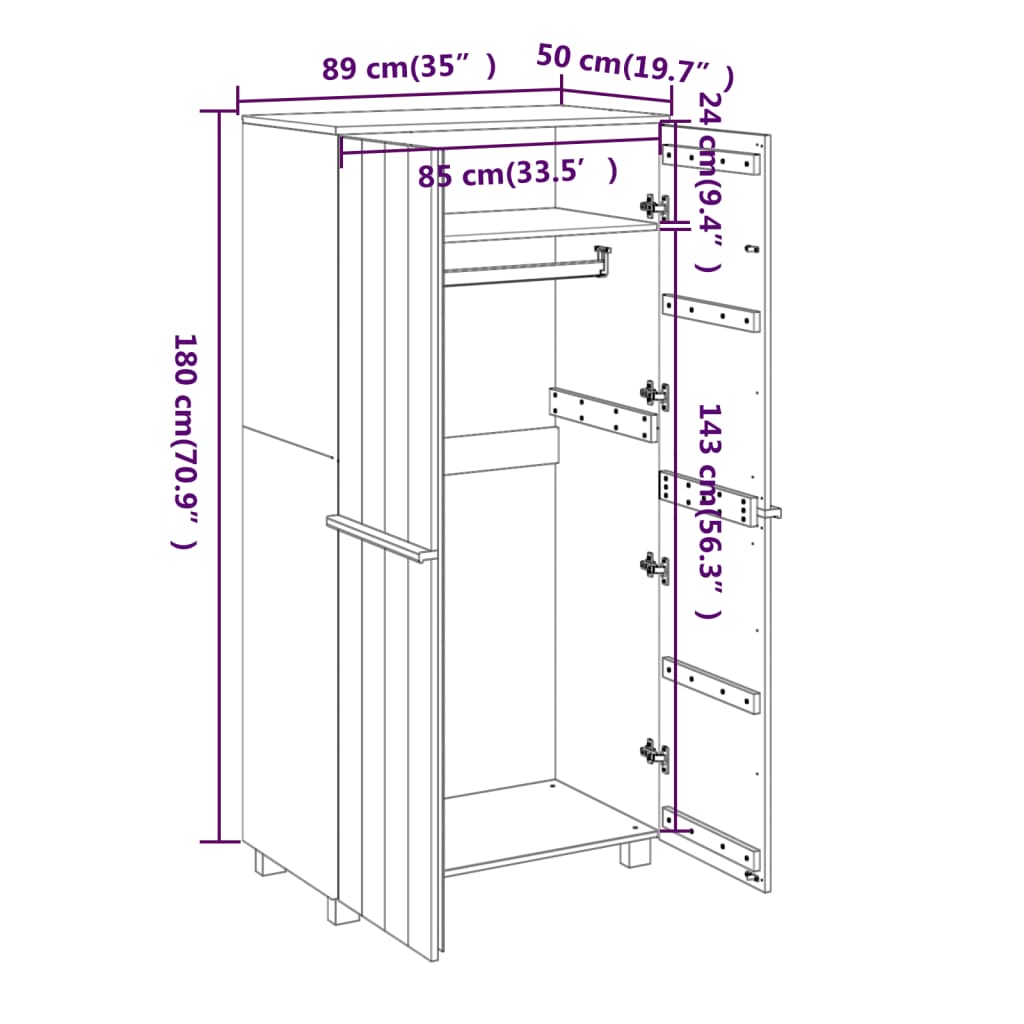 Kledingkast Hamar 89X50X180 Cm Massief Grenenhout - Nordexa Home