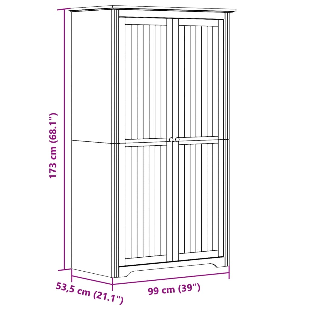 Kledingkast Bodo 99X53,5X173 Cm Massief Grenenhout Wit - Nordexa Home