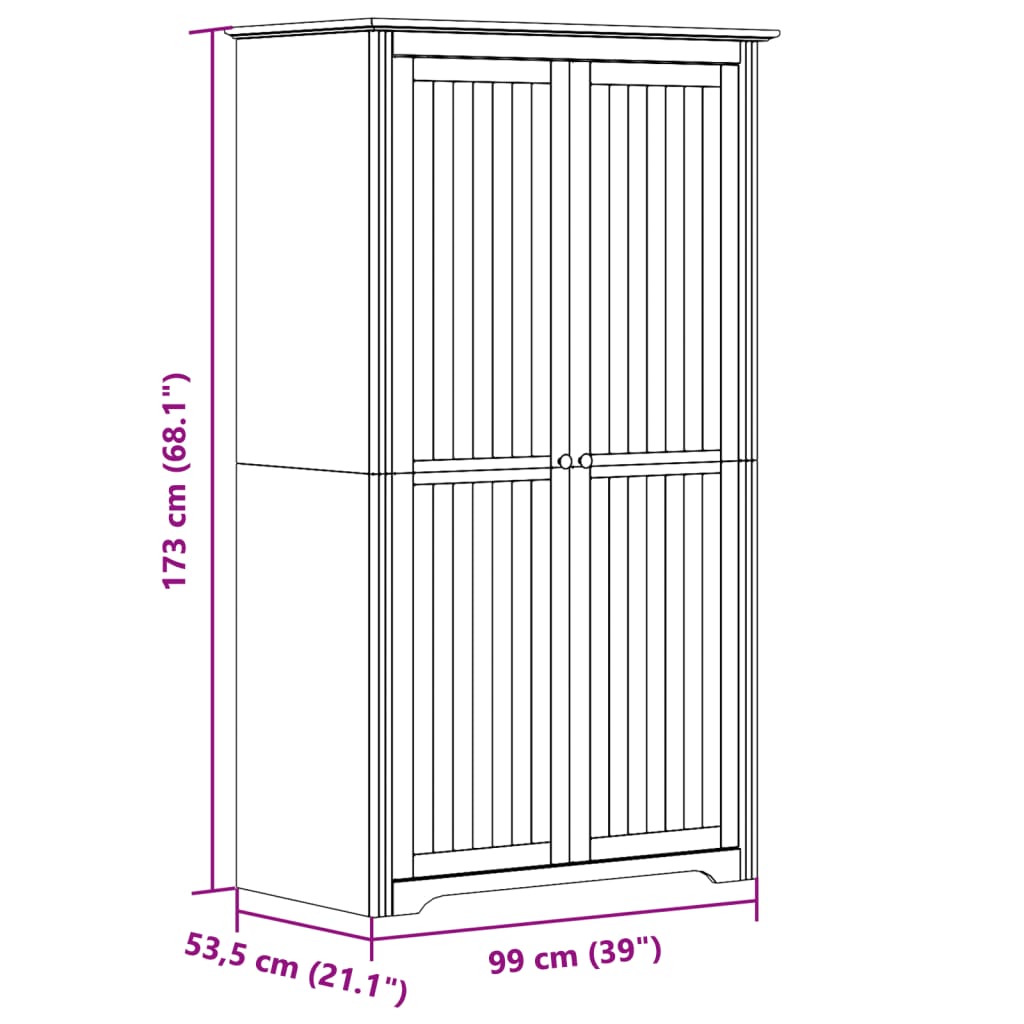Kledingkast Bodo 99X53,5X173 Cm Massief Grenenhout Wit Bruin - Nordexa Home
