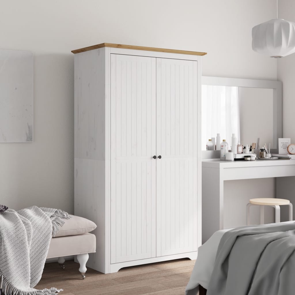 Kledingkast Bodo 99X53,5X173 Cm Massief Grenenhout Wit Bruin - Nordexa Home