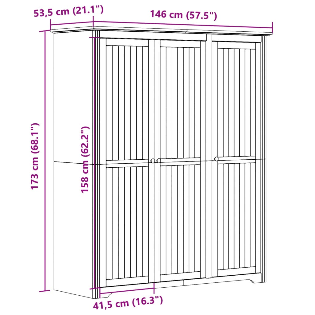 Kledingkast Bodo 146X53,5X173 Cm Massief Grenenhout Grijs - Nordexa Home