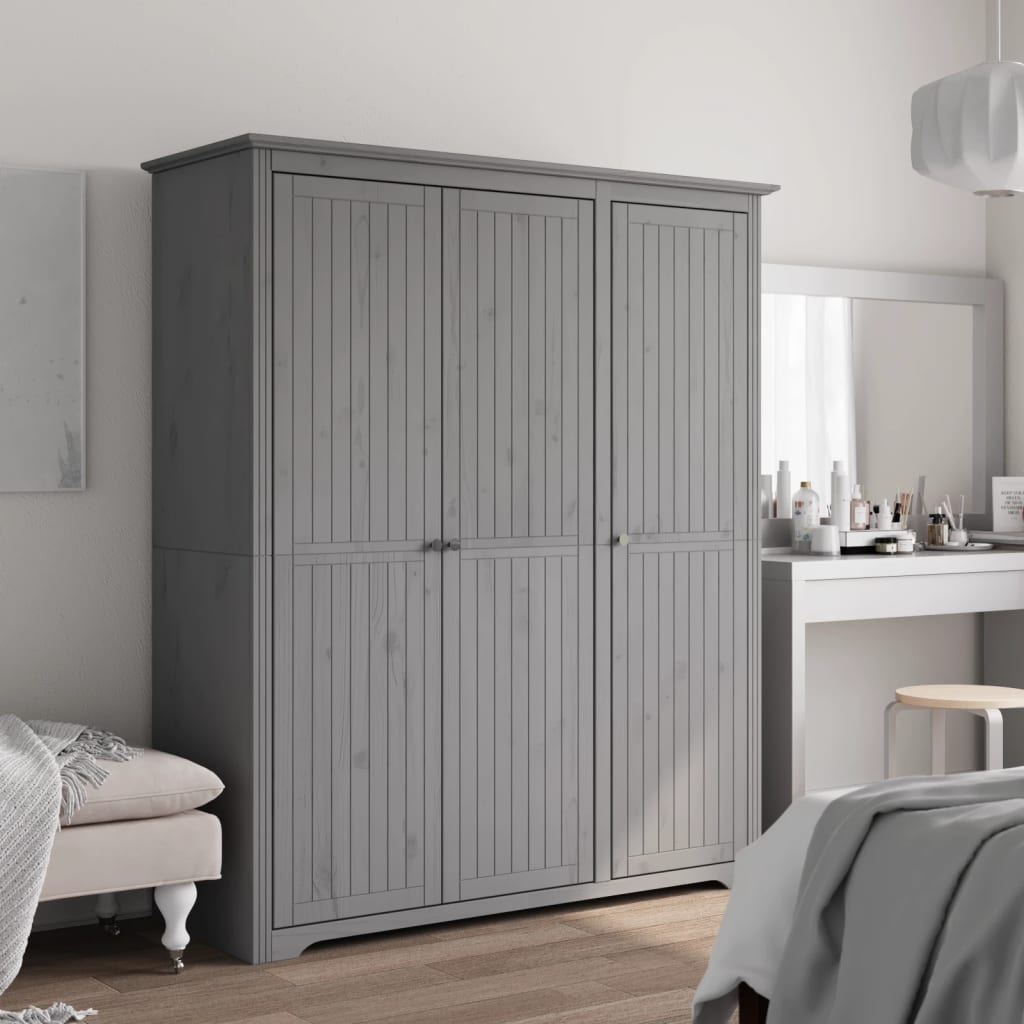 Kledingkast Bodo 146X53,5X173 Cm Massief Grenenhout Grijs - Nordexa Home