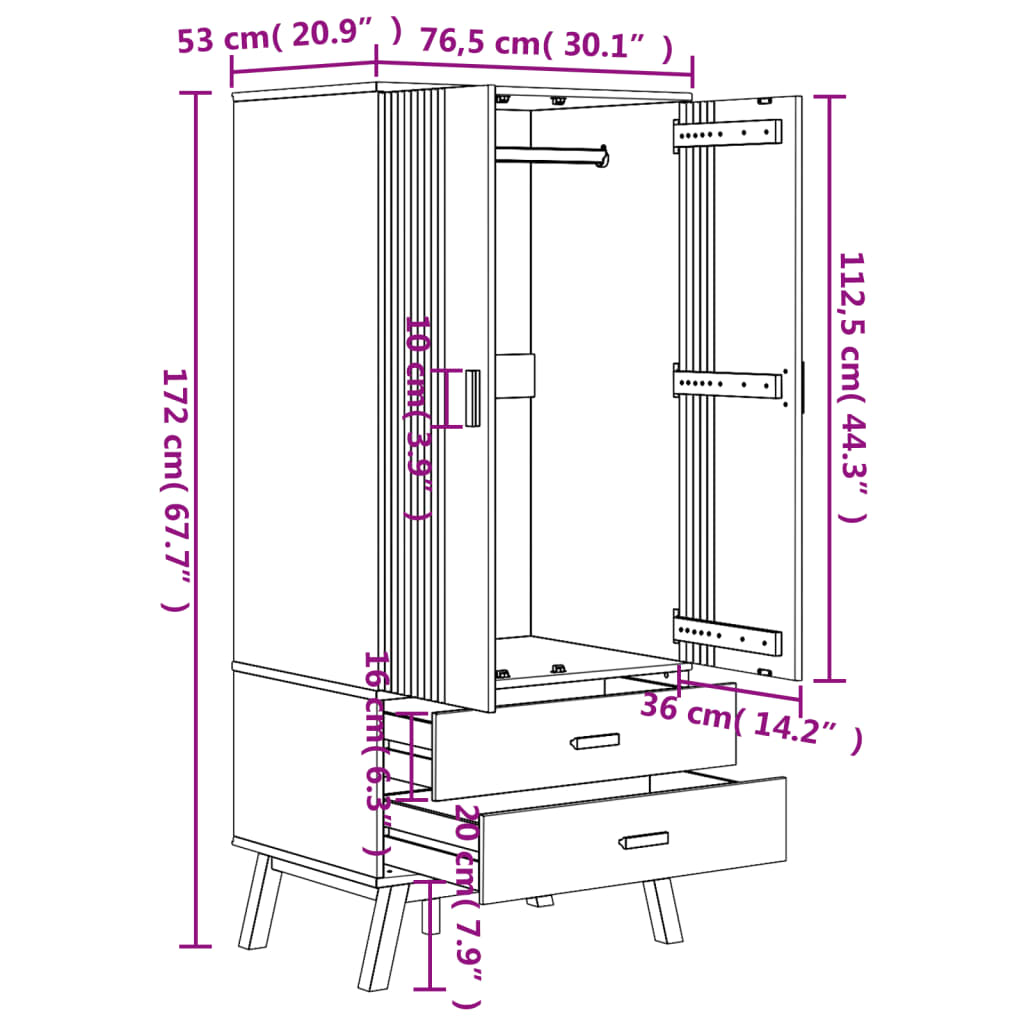 Kledingkast Olden 76,5X53X172 Cm Massief Grenenhout - Nordexa Home