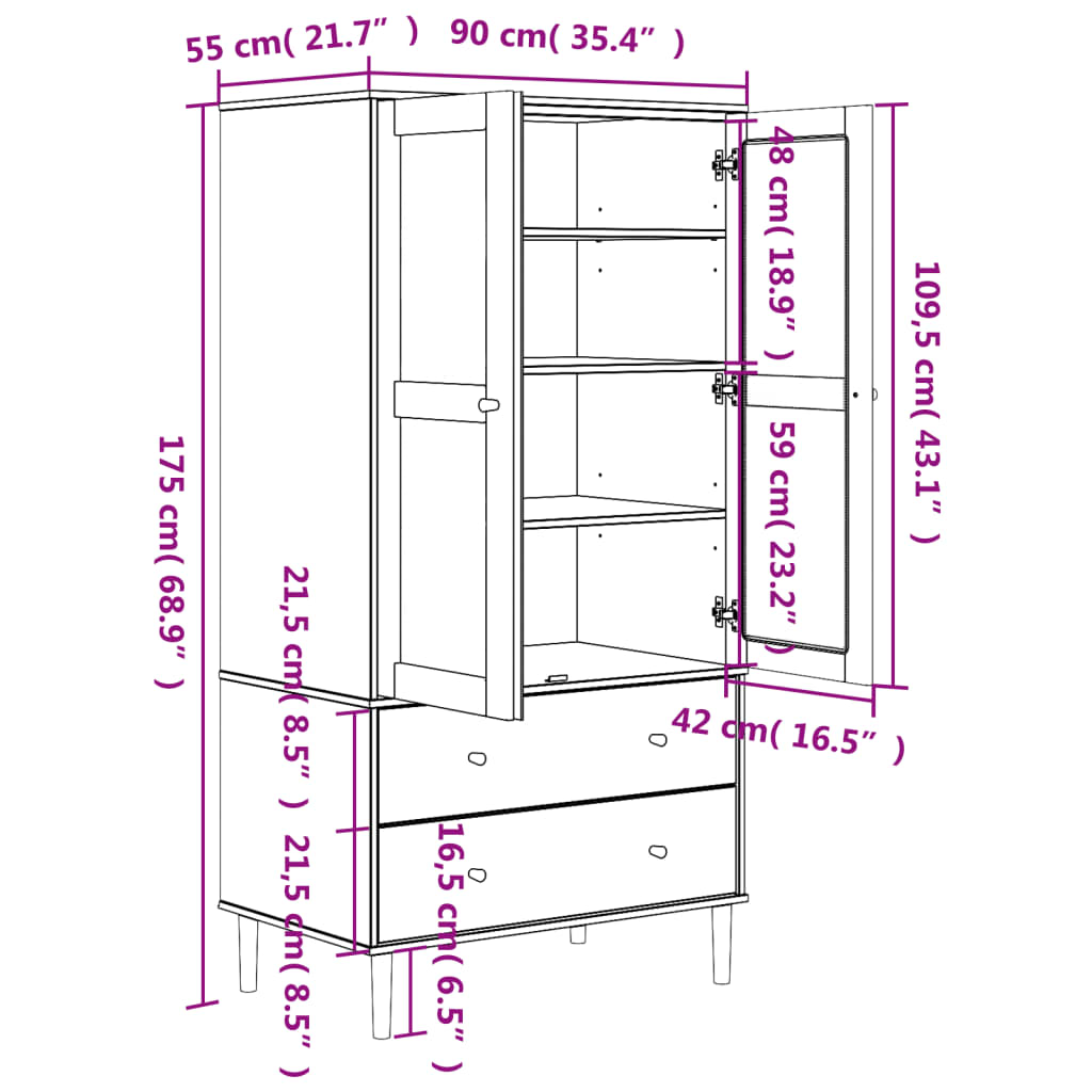 Kledingkast Senja 90X55X175 Cm Rattan Look Grenenhout - Nordexa Home