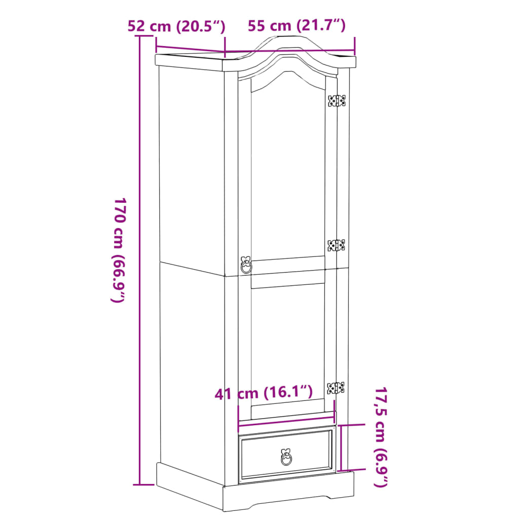 Kledingkast Corona 55X52X170 Cm Massief Grenenhout - Nordexa Home