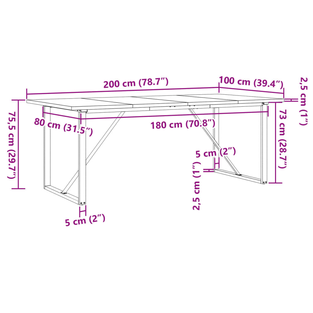 Eettafel 200X100X75,5 Cm Grenenhout En Staal - Nordexa Home