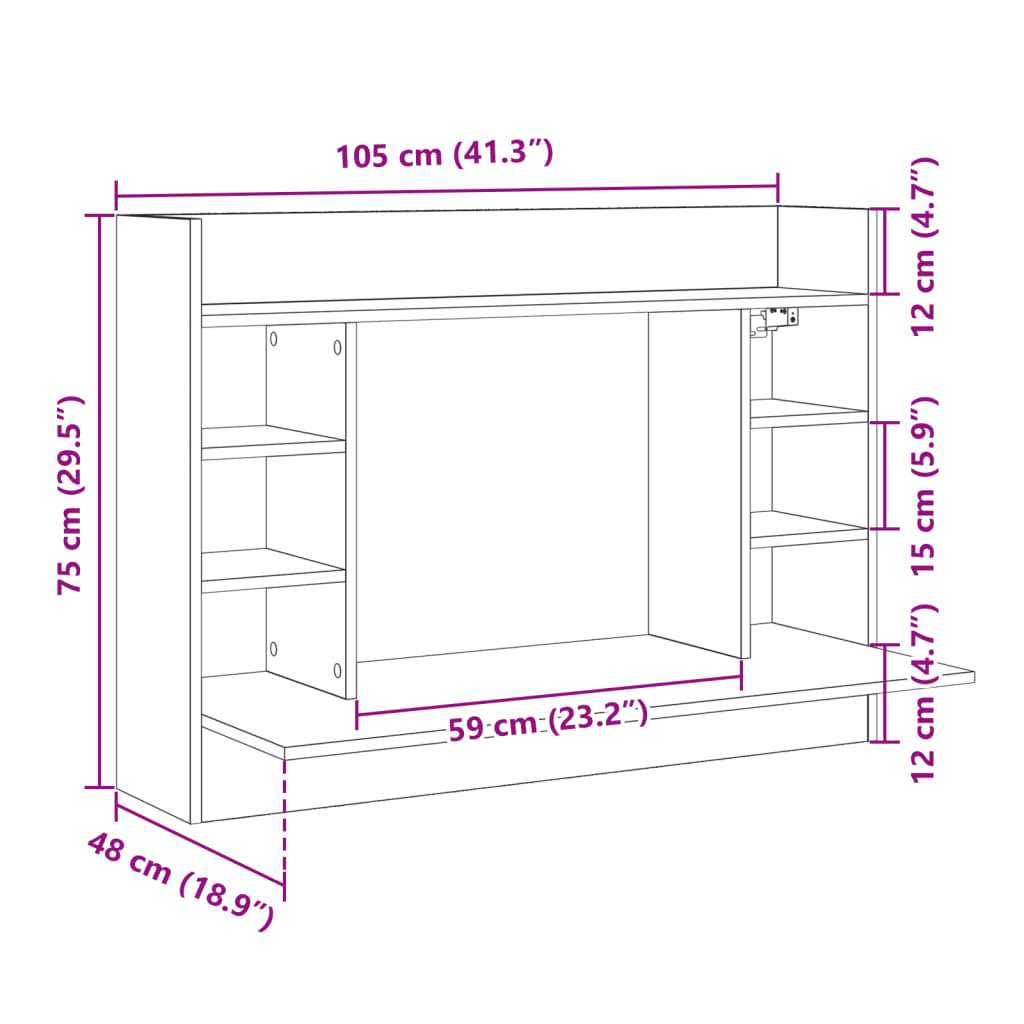 Wandbureau 105X48X75 Cm Bewerkt Hout Kleurig - Nordexa Home