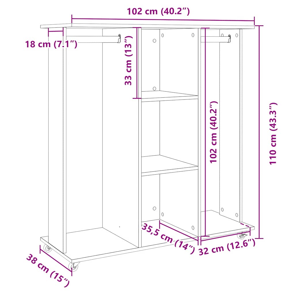 Kledingkast Met Wielen 102X38X110 Cm Bewerkt Hout - Nordexa Home