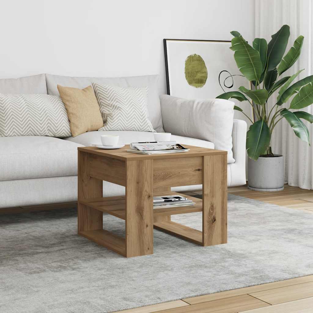 NordexaHome Design Salontafel – Massief Bewerkt Hout in Eikenkleur (55,5×55×45 cm) - Nordexa Home
