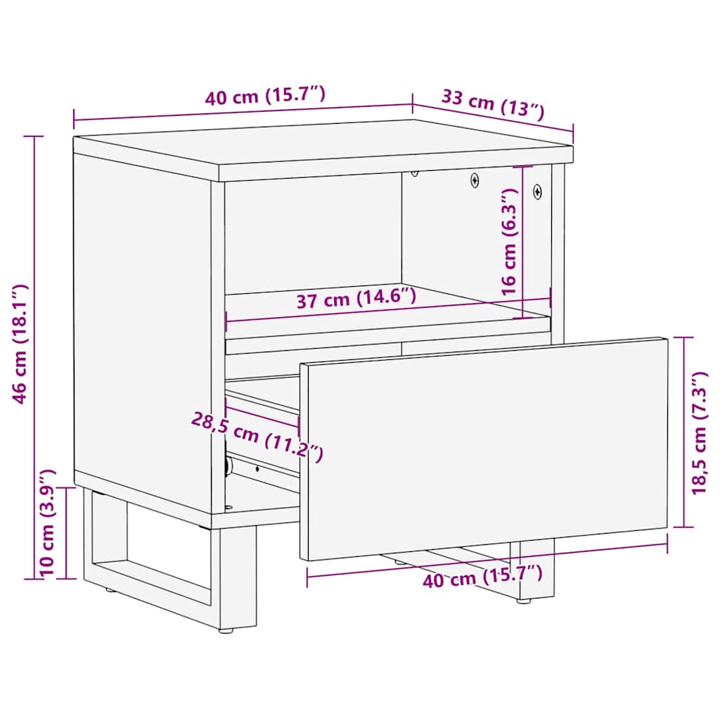 Nachtkastje 40×33×46 cm – Massief Mangohout Zwart | Nordexahome - Nordexa Home