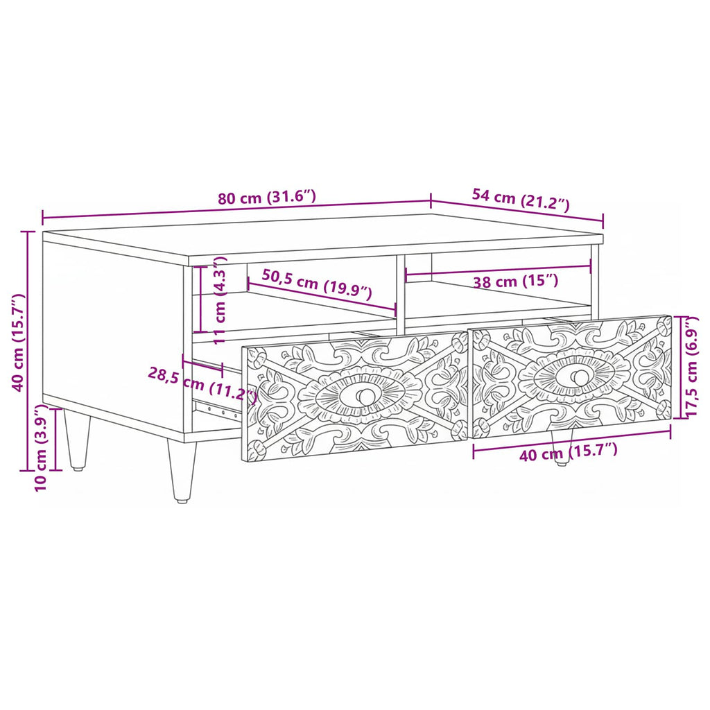 Salontafel Met Lade  – Massief Mangohout | Nordexahome - Nordexa Home