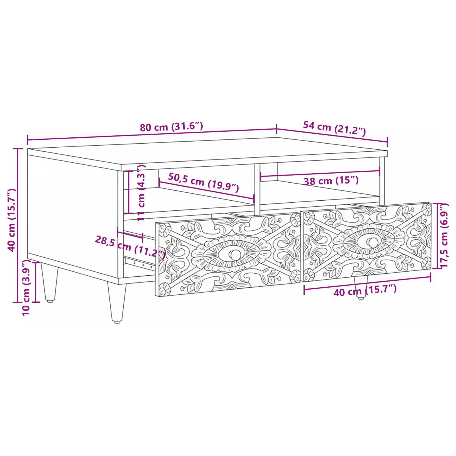 Salontafel Met Lade  – Massief Mangohout | Nordexahome - Nordexa Home