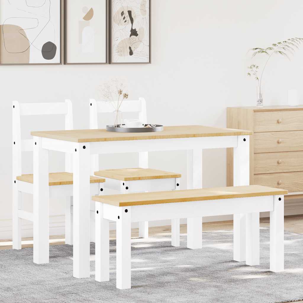 4 - Delige Eetset Panama Massief Grenenhout Wit | Nordexahome - Nordexa Home
