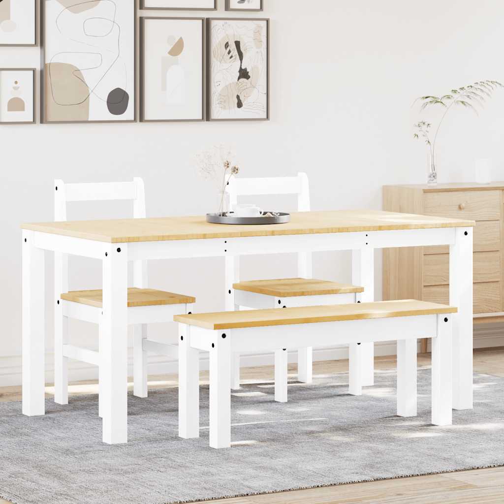 4 - Delige Eetset Panama Massief Grenenhout Wit | Nordexahome - Nordexa Home
