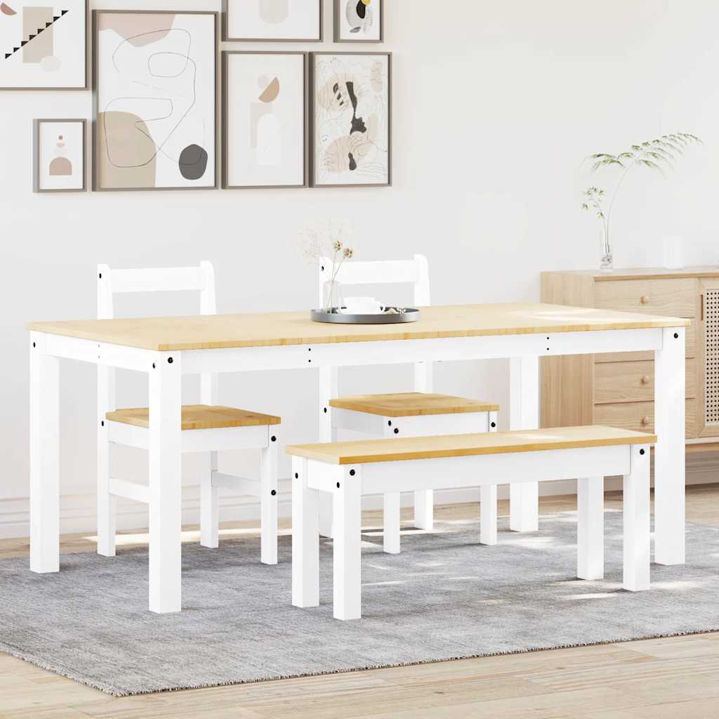 4 - Delige Eetset Panama Massief Grenenhout Wit | Nordexahome - Nordexa Home